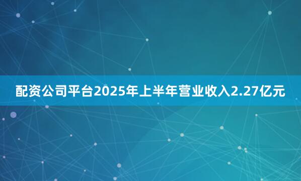 配资公司平台2025年上半年营业收入2.27亿元